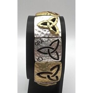 Celtic Trinity Knot Stretch Bracelet Silver Gold Tone Mixed Metal 7–7.5"
